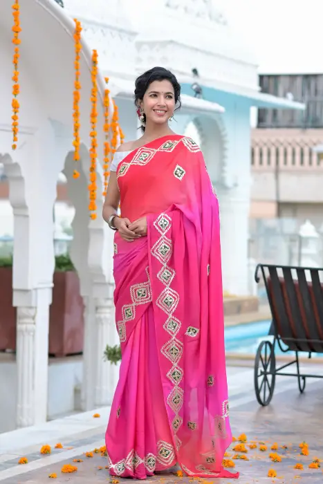 Magenta & pink gota pati saree set